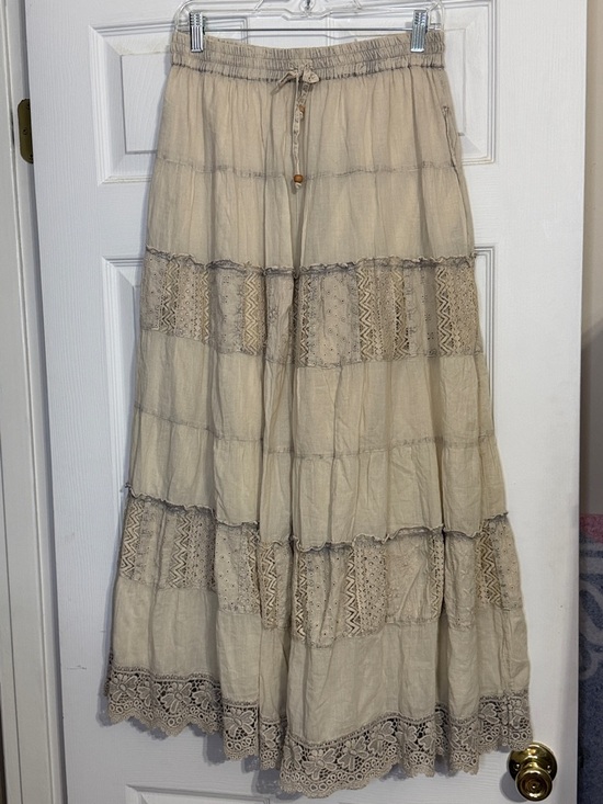 Young Threads Dresses & Skirts - Neutral Tiered Lace-Trim Maxi Skirt with Drawstring Waist